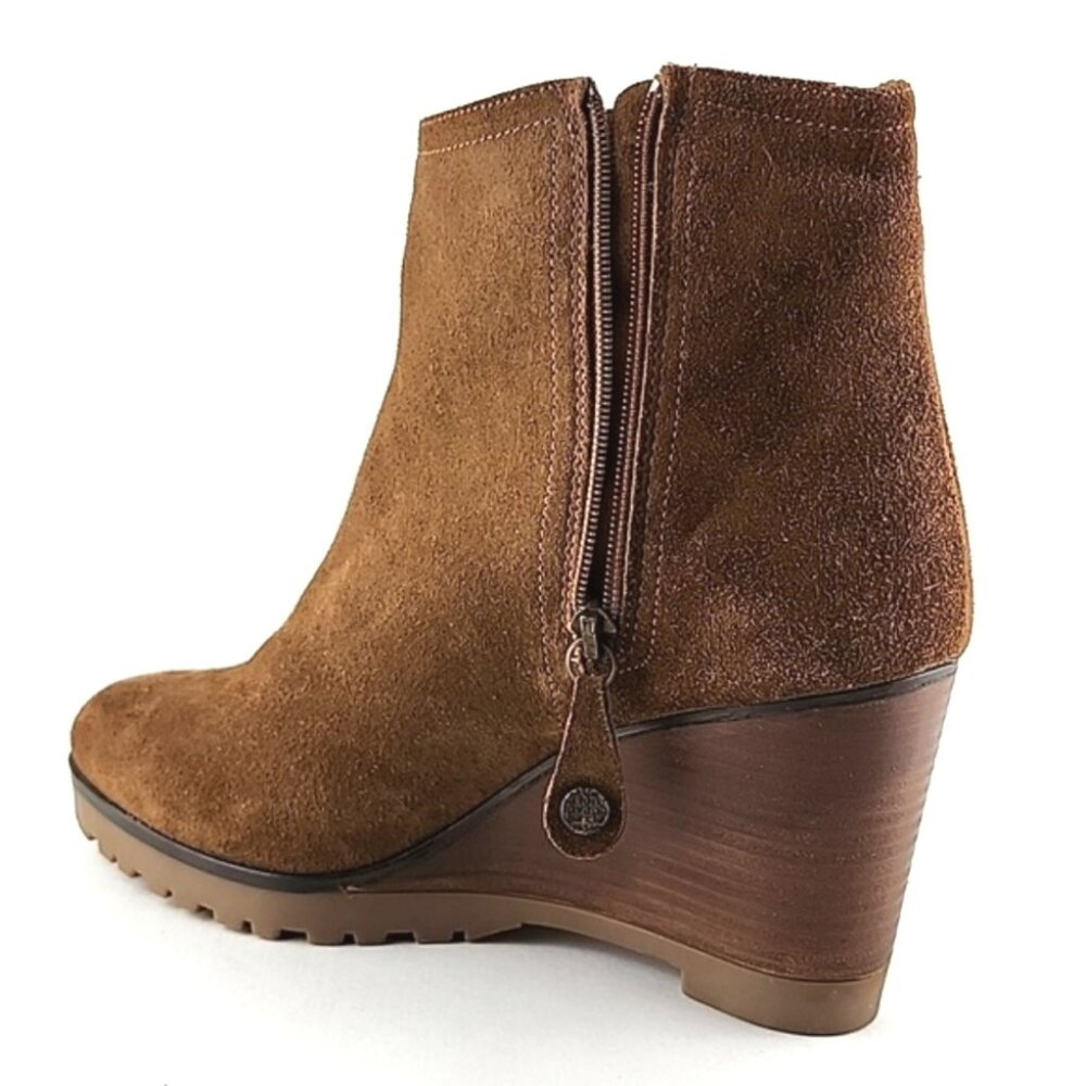Fabianelli Tan Suede Lined Ankle Boots Almond Toe Stacked Wedge Sole Size 39 - Picture 8 of 16